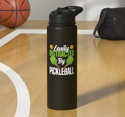 Funny Pickleball Paddle Easily Distracted By Pickleball Stainless Steel Insulated Water Bottle