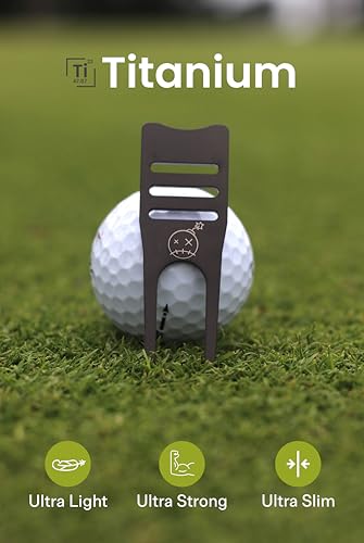 Fastfuse Titanium 4-in-1 Golf Divot Repair Tool & Ball Marker - Club Tee - Groove Cleaner - Putting Alignment Aid - color: Stone Washed