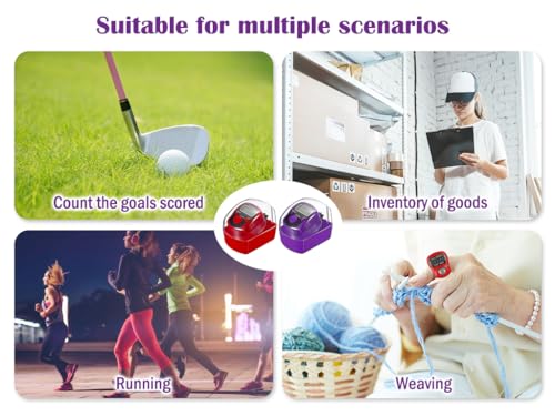 8PCS Electronic Finger Counter, LED Electronic Handheld Tally Counter, 5-Digit Counters Clicker with Box, Lap Track Handheld Counter, for Golf Sports Fitness Exercise Warehouse (Purple, Red)