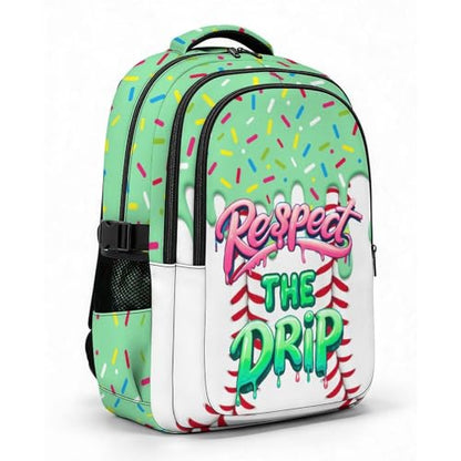 Backpack for School Baseball Drip Backpack for Boys Girls, Green Durable Aesthetic Bookbag for Club Home Camp Hiking Teams - color: Green