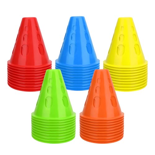 AKAZA 50 Pack 3 Inch Mini Training Cones, Bright Colored Plastic Agility Training Cones for Soccer, Basketball, Roller Skating – Kids Sports Drills, Field Markers, Indoor & Outdoor Games, Gym Class