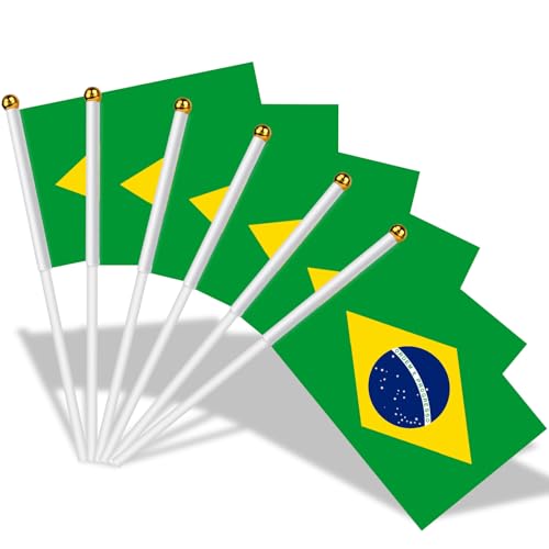 AhfuLife 15 Pcs Brazil Hand Held Flags for World Cup Decorations 2026, 5.5 × 8.2 Inch Brazilian Small Stick Flag with 11.8" Pole for Independence Day Sports Events Party Celebration Decor - color: Brazil, size: 5×8 Inch-15 Pcs