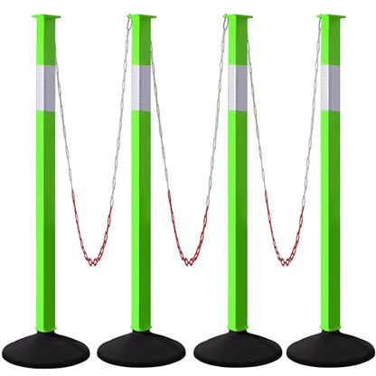 4 Pack Traffic Delineator Post Cones with Weighted Base & Reflective Collars, Adjustable Green Safety Barrier with Plastic Chains for Parking Lot Driveway Road - color: Green