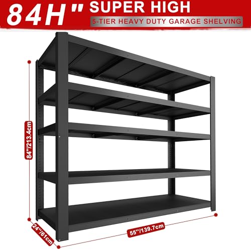84" H Garage Shelving,Storage Shelves 3050LBS Heavy Duty Storage Shelves,Adjustable Metal Shelving,for Garage,Warehouse,Basement,Pantry 84" H x 55" W x 24" D - size: 84.1x55.1x24.1
