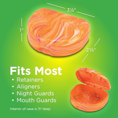 Practicon Marble Retainer Cases, Orthodontic Aligner Case, Mouth Guard Holder (3 Pack) (Orange & Pink) - color: Orange & Pink