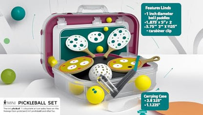 Mini Pickleball Set – Includes 2 Mini Paddles, 1 Ball, Carrying Case & Carabiner Clip – Portable Pocket-Sized Game for Travel, Office, or Gifts – Fun Desk Toy & Pickleball Lover Gift