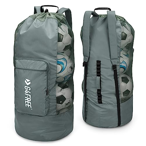 G4Free Extra Large Mesh Ball Carry Bag for Soccer, Basketball, Football, Volleyball, Swim - color: Grey