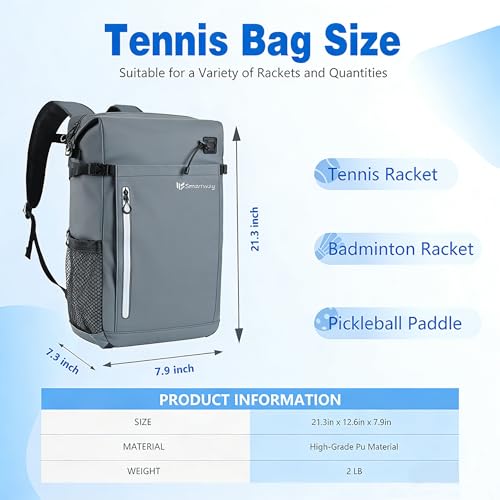 Smartway Waterproof Pickleball Bag With Shoe Compartment - Large Capacity Tennis Racket Backpack For Men Women - color: Grey