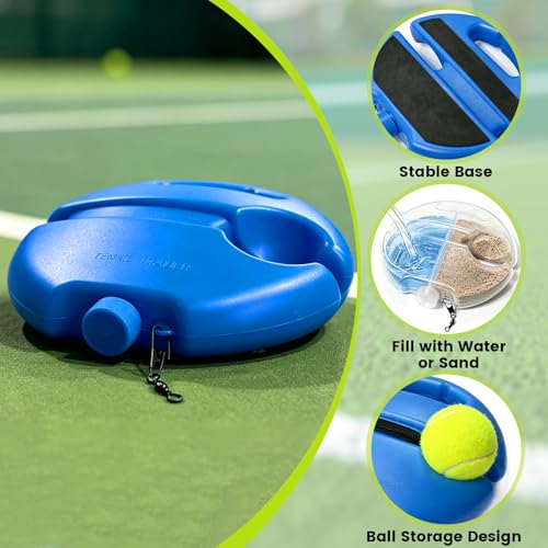 Tennis Trainer Rebound Ball Set, Tennis Practice Rebounder with 3 String Balls, Sports Wristband & Mesh Bag, Portable Solo Tennis Training Equipment for Indoor Outdoor Sport