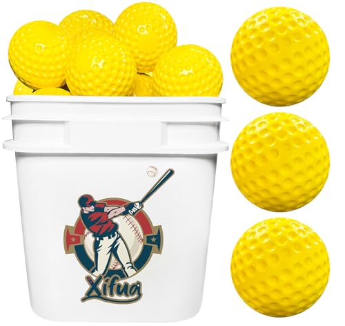Bucket Pitching Machine Baseballs 24/36 Pack - 60 MPH High Bouncy Yellow Dimpled Practice Balls | Lightweight & Durable for Batting/Fielding Training | Indoor/Outdoor All Ages - color: 36pack