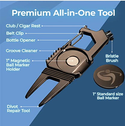 Tember Golf Divot Tool with Golf Ball Marker and Golf Tees 3 1/4 inch - Golf Gifts for Men - Golf Accessories for Women