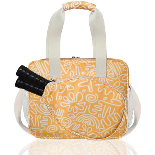 Pickleball Bag for Women, Cute Pickleball Tote Bag Crossbody Sling Paddles Shoulder Bag Large for Sports Gym Duffle - color: Yellow