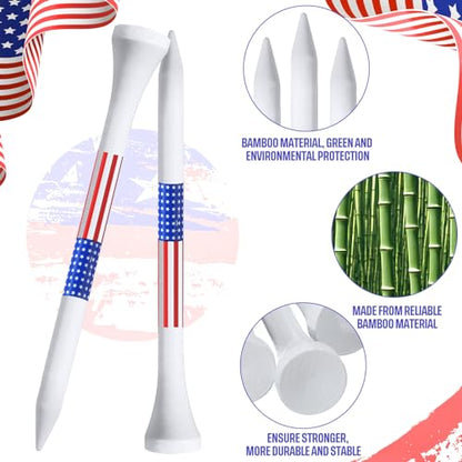 Mudder 600 Pcs Golf Tees USA American Flag Golf Tees Bulk Long Bamboo Red White and Blue Patriotic Tee for Men Women