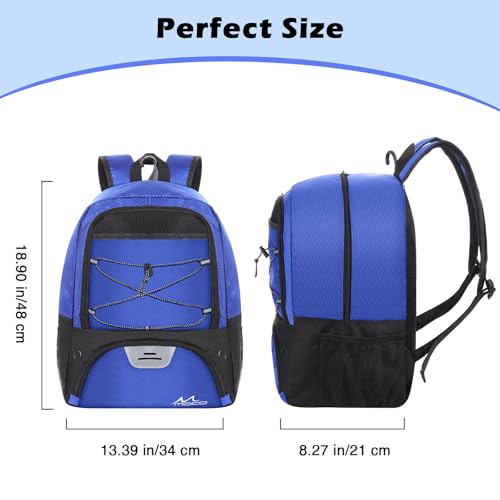 MoKo Basketball Bag Backpack, Soccer Backpack for Men & Women with Separate Ball and Shoes Compartments, Water-Resistant, Fence Hook, Sports Bag for Clothes, Shoes, Tablets, Laptops, Blue - color: Blue