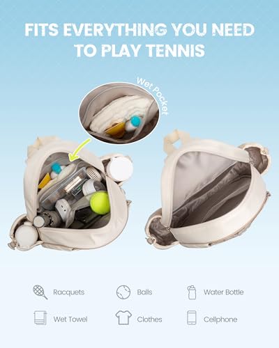 Tennis Bag, Quilted Tennis Sling Crossbody Backpack, Water Resistant Tennis Racket Bags for Women Men, Suitable for Pickleball Tennis Badminton