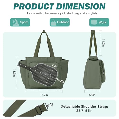 Chase Chic Pickleball Tote Bag for Women,Lightweight Puffer Quilted Pickle Ball Paddle Holder for Gym Sports - color: Green