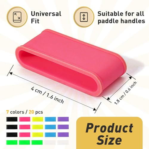 20pcs Pickleball Paddle Grip Bands for Pickleball Lovers, Tennis Paddle Fixing Grip Tape with Silicone Ring Stretchy - 7 Color Tennis Racket Handle Rubber/Grip Finishing Ring