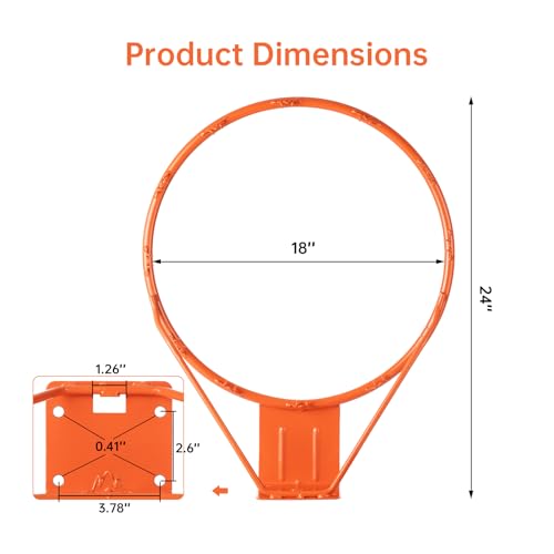 Basketball Hoop & 18" Steel Rim, Wall Mounted, Fixed/Breakaway, Silent Quiet Practice, Foldable No-Drill, Indoor Outdoor for Home Garage
