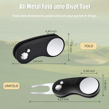 Mile High Life Golf Divot Repair Tool, All Metal Foldable Divot Tool with Pop-up Button & Magnetic Ball Marker - color: Black Curve
