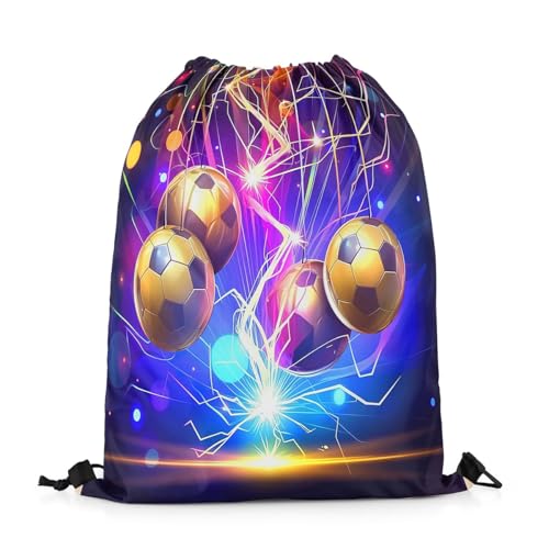 Castle Fairy 3D Football Drawstring Backpack,Neon Glowing Lightning Drawstring Bag,Cool Footballs Adjustable Draw String Bag,Lightweight - color: Purple Golden
