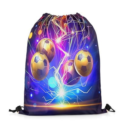 Castle Fairy 3D Football Drawstring Backpack,Neon Glowing Lightning Drawstring Bag,Cool Footballs Adjustable Draw String Bag,Lightweight - color: Purple Golden