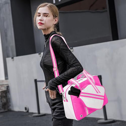 ROYALFAIR Pickleball Tote Bag for Women Men Large Capacity with Paddle Cover Pocket and Adjustable Shoulder strap - color: Pink
