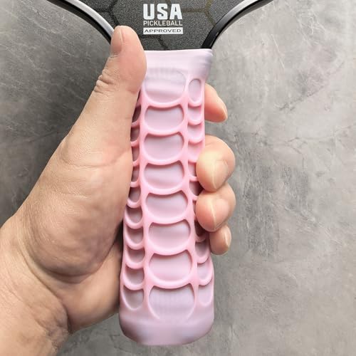 Silicone Pickleball Paddle Grip Cover | Non-Slip Shock Absorbing Handle Sleeve | Anti-Twist Internal Texture with Easy-Install Strips for Enhanced Control & Sweat Resistance - color: Pink