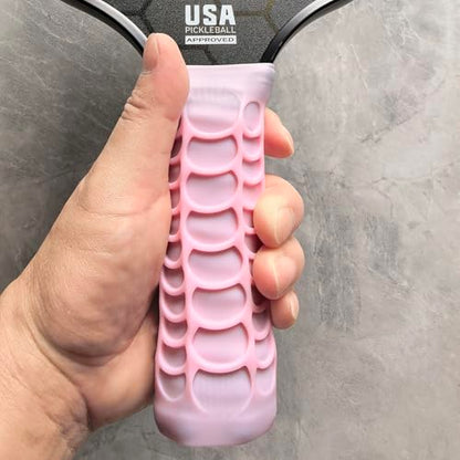 Silicone Pickleball Paddle Grip Cover | Non-Slip Shock Absorbing Handle Sleeve | Anti-Twist Internal Texture with Easy-Install Strips for Enhanced Control & Sweat Resistance - color: Pink