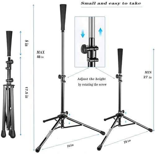 BaseGoal Batting Tee Baseball Tee,Softball Travel Portable Tee Tripod Stand Rubber Tee for Batting Training Practice with Carrying Bag - color: Black, style: Tee