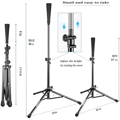 BaseGoal Batting Tee Baseball Tee,Softball Travel Portable Tee Tripod Stand Rubber Tee for Batting Training Practice with Carrying Bag - color: Black, style: Tee