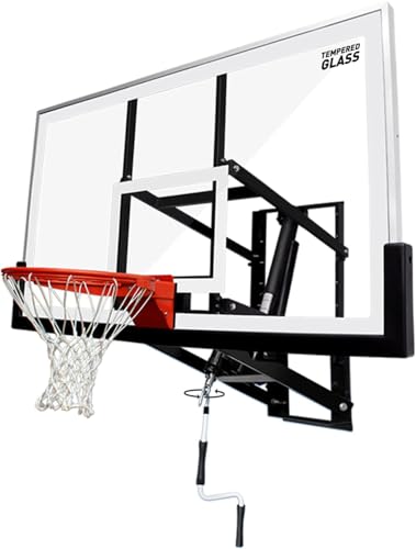 Katop Wall Mount Basketball Hoop with 60"x36", 72"x42" Tempered Glass Backboard, Effortlessly Height Adjustable from 7.5' to 10', Pre Installed Pads and Heavy Duty Basketball Rim and Net - style: 72 Inch Backboard