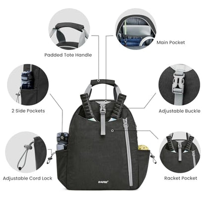 G4Free Tennis Backpack, Pickleball Bag Tote, Large Pickleball Bags for Women and Men, Casual Sports Gym Tennis Bag - color: Black