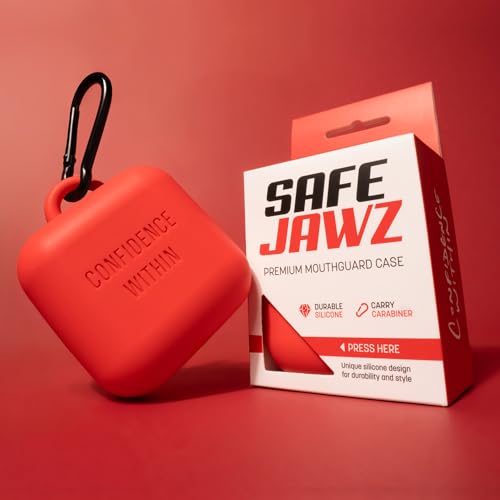 SAFEJAWZ Mouthguard Case with Carabiner Clip, Premium Durable and Flexible Silicone Design to Keep Mouth Guard Protected/Clean (One Size) (Red) - color: Red