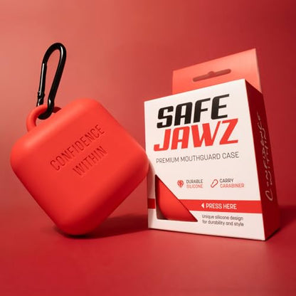 SAFEJAWZ Mouthguard Case with Carabiner Clip, Premium Durable and Flexible Silicone Design to Keep Mouth Guard Protected/Clean (One Size) (Red) - color: Red