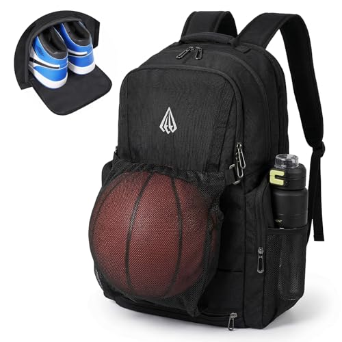 Pro Basketball Bag with Size 14 Shoe Compartment & Detachable Ball Mesh,Large Basketball Backpack for Boys with Wet Dry Separation,Insulated Cooler Pocket,Best for Basketball,Soccer,Volleyball