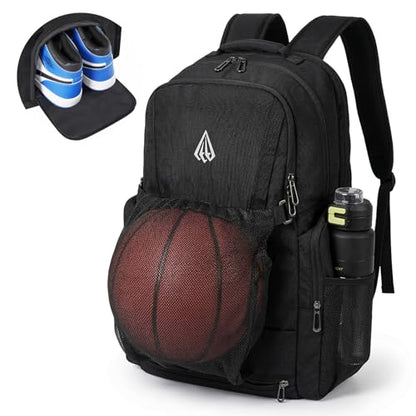 Pro Basketball Bag with Size 14 Shoe Compartment & Detachable Ball Mesh,Large Basketball Backpack for Boys with Wet Dry Separation,Insulated Cooler Pocket,Best for Basketball,Soccer,Volleyball