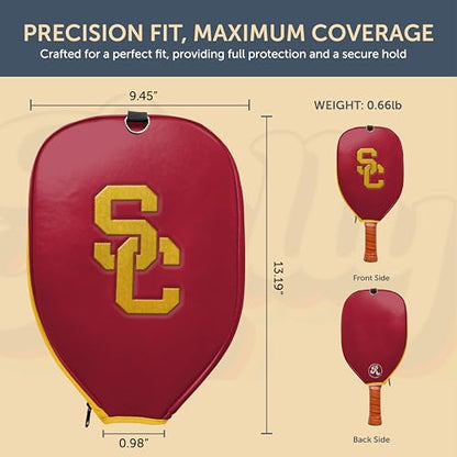 Officially Licensed Collegiate Pickleball Paddle Cover - Lightweight PU Leather Material - Durable Foam Interior Protection with Zippered Closure - Fits Most Paddles on the Market - color: USC Trojans
