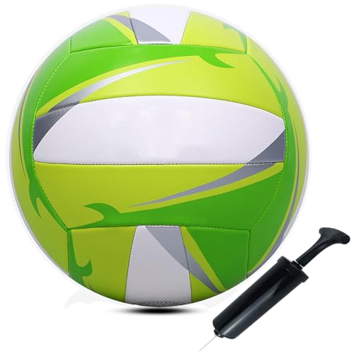 Volleyball Training Practice Standard Size Soft Leather Indoor Outdoor Playground Sand Beach Coach Beginners Come with Pump and Needle - color: Green