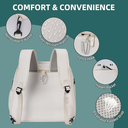 Pickleball Bag Pickle Ball Backpack for Women,Pickleball Accessory Tote Sport Equipment Bag Machine Washable with Shoe Compartment,Wet Pocket,Adjustable Shoulder Strap Fence Hook,Great Gift 30L-White - color: White