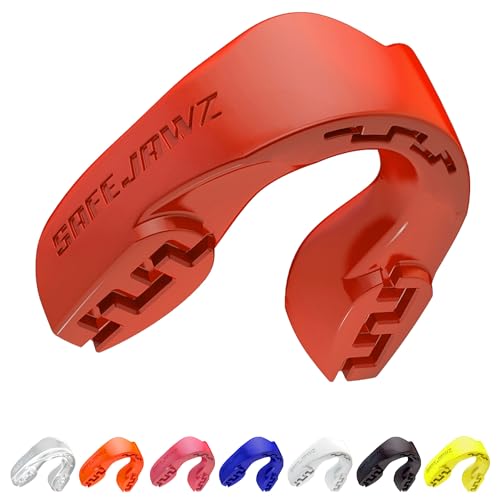 SAFEJAWZ Mouth Guard, Slim Fit Mouthguard for Adults & Youth with Case, Easy Fit Remoldable Mouthpiece for Football, Boxing, Lacrosse, MMA, Basketball & All Contact Sports - color: Red, size: Junior (<11 Year)
