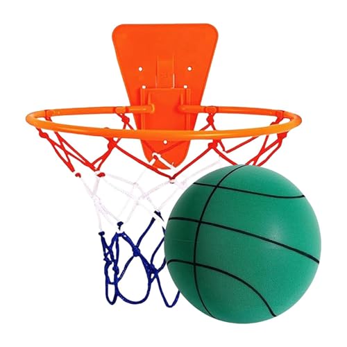 Silent Basketball Hoop and Ball, 18cm Wall Mounted Basketball Hoop Indoor, Noiseless Foam Elastic Sponge Ball WithHoop, SilentBall Professional Indoor BasketballFrame - color: Green