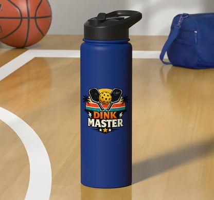 Dink Master Funny Pickleball Player Paddle Sports Stainless Steel Insulated Water Bottle - color: Royal Blue
