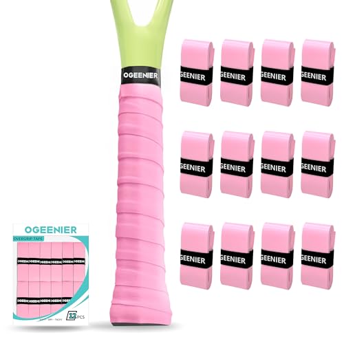 Tennis Racket Grip Tape, 3, 6, 12 Pack Tennis Overgrip Tape, Absorbent and Anti-Slip, Precut Soft Racquet Wrap Grips Tape for Pickleball Paddle/Badminton - color: Pink, size: 12 Pack