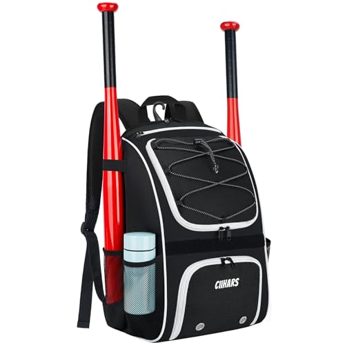 Youth Baseball Bag - Baseball Backpack Bat & Glove Holder, T-Ball & Softball Equipment & Gear,Large Main Compartment for Helmet & accessories, Fence Hook，Insulation Pocket - color: black