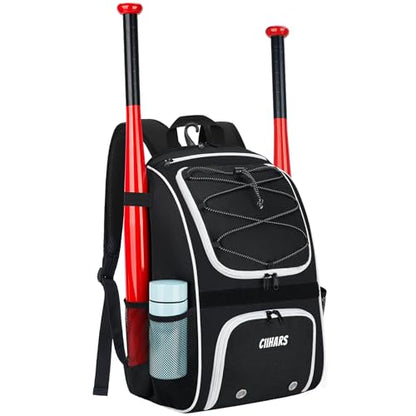 Youth Baseball Bag - Baseball Backpack Bat & Glove Holder, T-Ball & Softball Equipment & Gear,Large Main Compartment for Helmet & accessories, Fence Hook，Insulation Pocket - color: black