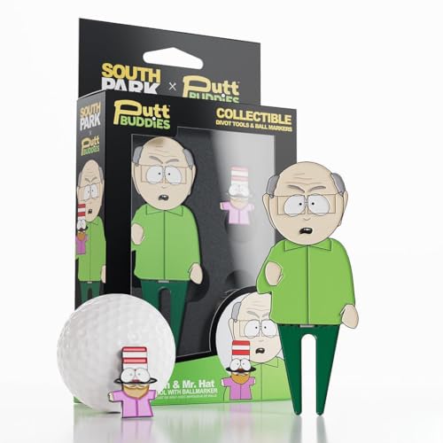 South Park Mr. Garrison Golf Divot Tool and Mr. Hat Ball Marker – Magnetic Collectible Golf Gift Set with Hat Clip & Tin for Golfers