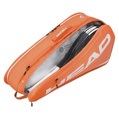 HEAD Tour Racquet Bag M (6R) Tennis Bag - Holds Up to 6 Racquets, CCT+ Climate Control Technology, 2 Main Compartments, Shoe Pocket & Backpack Carry System - color: Orange