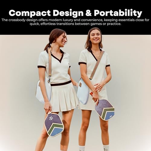 Pickleball Paddle Cover Crossbody bag with Adjustable Strap, Waterbottle holder, Ball Holder, Gifts for Women Men - color: Beige