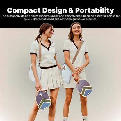 Pickleball Paddle Cover Crossbody bag with Adjustable Strap, Waterbottle holder, Ball Holder, Gifts for Women Men - color: Beige