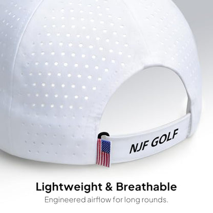 NJF Golf Hat Men - Breathable Mens Golf Hats, Adjustable Rope Hook and Loop Style Cap, Convenient Cap with Tee Holder - color: Njf Us Flag White